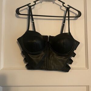 Haute Monde Black faux Leather Crop Top